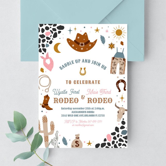 My First Rodeo Joint Cowboy Southwestern Birthday Invitation (Creator Uploaded)