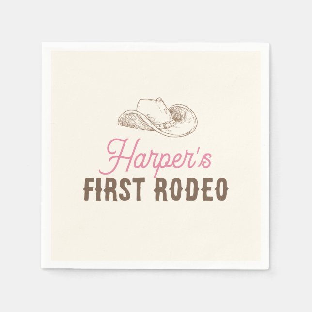 My First Rodeo Personalised Pink Cowgirl Birthday Napkin (Front)