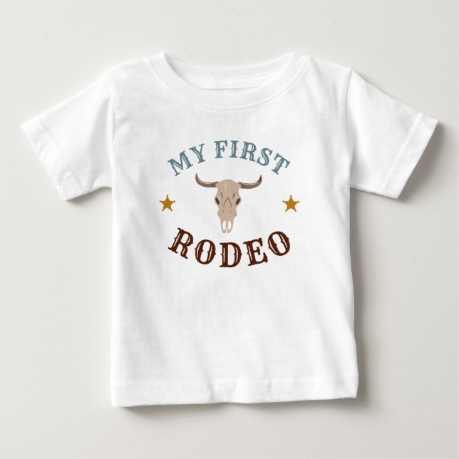 My First Rodeo Western Cowboy 1st Birthday Blue Baby T-Shirt (Front)
