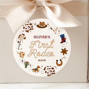 My First Rodeo Western Cowboy 1st Birthday Party Classic Round Sticker
