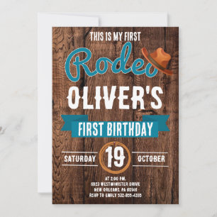 My First Rodeo, Western Party, Cowboy 1st Birthday Invitation