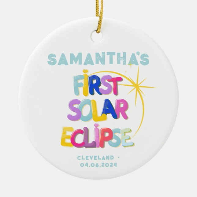 My First Solar Eclipse Add Custom Name & Location Ceramic Tree Decoration (Front)