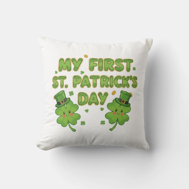 My First St. Patrick's Day | Cute Kawaii Shamrock  Cushion (Front)