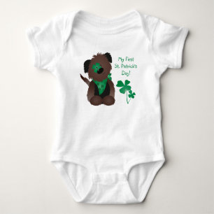 My First St Patricks Day Dog Four Leaf Clover Baby Bodysuit