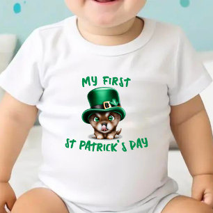 My First St Patrick's Day Puppy Dog Leprechaun Hat Baby Bodysuit