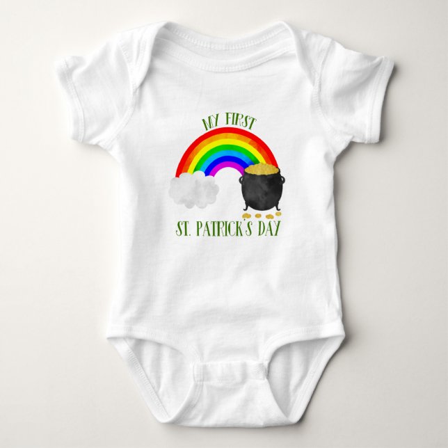 My First St Patrick's Day Rainbow and Pot Of Gold Baby Bodysuit (Front)