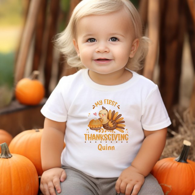 My First Thanksgiving Cute Personalised Name Baby T-Shirt (My First Thanksgiving Personalized Baby T-Shirt)