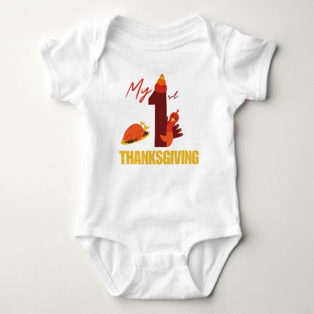 My First Thanksgiving Playful Turkey Cute Gift Baby Bodysuit (Front)