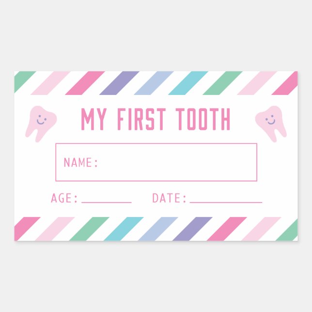 My First Tooth Keepsake Girl Rectangular Sticker (Front)
