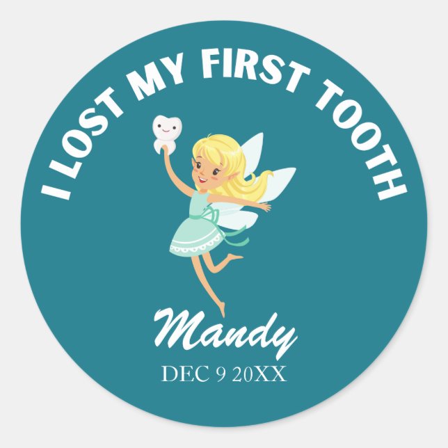 My First Tooth Tooth Fairy Name Date Classic Round Sticker (Front)