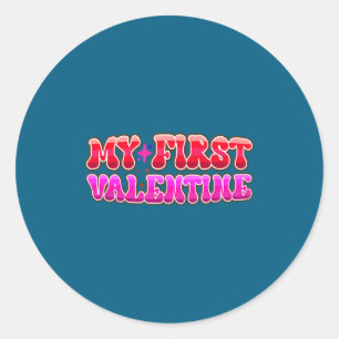 My First Valentine Heart Stars Fun Celebration  Classic Round Sticker