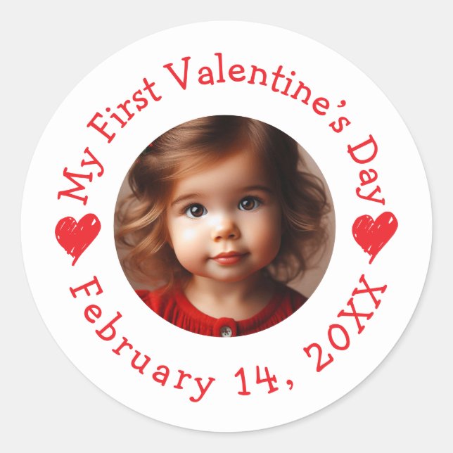 My first Valentine’s Day Customisable Classic Round Sticker (Front)