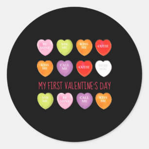 My First Valentines Day Cute Vintage Heart Custom  Classic Round Sticker