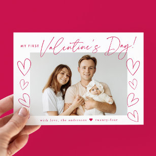 My First Valentine's Day Magenta Photo Holiday Card
