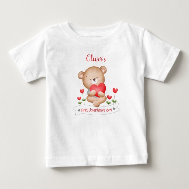 My first Valentine's day Personalised Baby boy T-Shirt (Front)