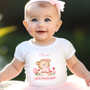 My first Valentine's day Personalised Name Pink Baby T-Shirt