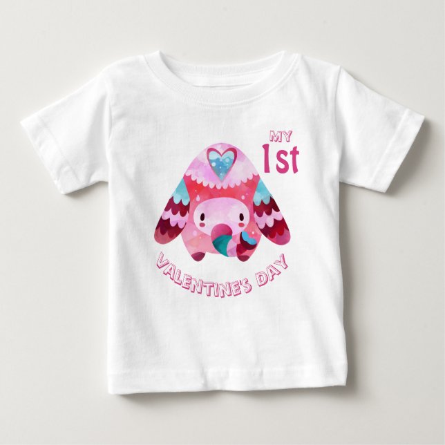 My First Valentine's Day Pink Baby Elephant T-Shirt (Front)