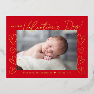 My First Valentine's Day Red Valentine's Day Foil Holiday Postcard