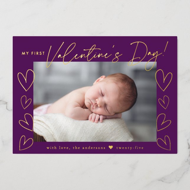 My First Valentine's Day Script Purple Photo (Front)