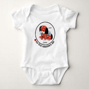 My First Valentine's Day. Vintage Puppy with heart Baby Bodysuit