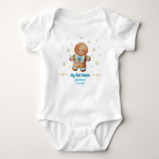 My First Winter Gingerbread Man Custom Baby Bodysuit (Front)