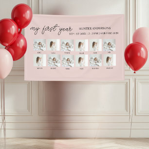 My First Year 12-Photo Pink Baby's First Year Banner
