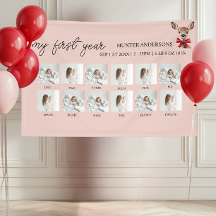 My First Year 12-Photo Pink & Red Deer Woodland Banner