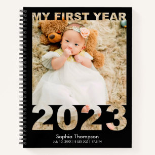 My First Year 2023 Modern Cutout Baby Photo Black Notebook