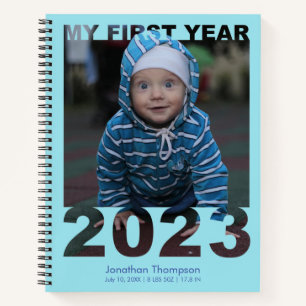 My First Year 2023 Modern Cutout Baby Photo Blue Notebook