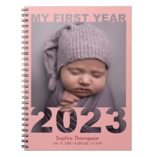 My First Year 2023 Modern Cutout Baby Photo Coral Notebook