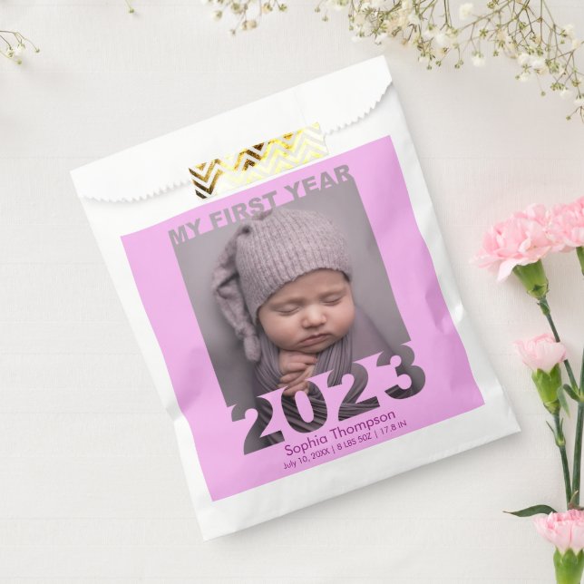 My First Year 2023 Modern Cutout Baby Photo Pink Favour Bags (Sealed)