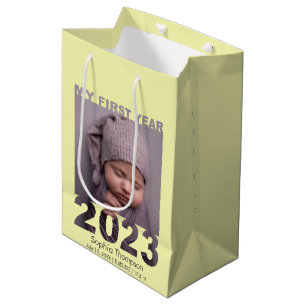 My First Year 2023 Modern Cutout Baby Photo Yellow Medium Gift Bag