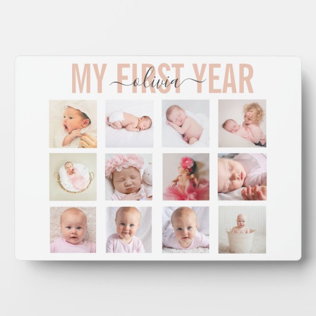 My First Year Baby Girl 12 Photo Collage  Plaque (Front)