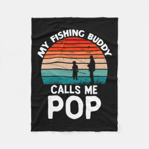My Fishing Buddy Calls Me Pop Retro Vintage Grandp Fleece Blanket