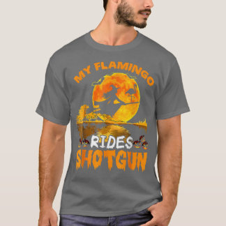 My Flamingo Rides Shot Witch Fly Broomstick Bat Ha T-Shirt