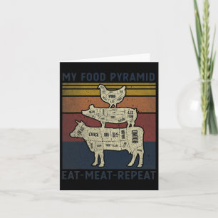 My Food Pyramid Eat Meat Repeat Retro Vintage Funn Card