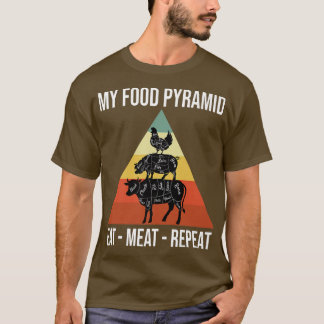 My Food Pyramid Eat Meat Repeat Retro Vintage Funn T-Shirt