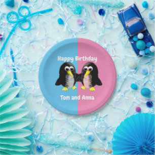 My friend the penguin ,Personalised for Twins Pap Paper Plate