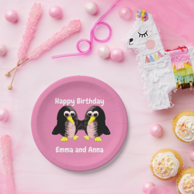 My friend the penguin ,Personalised  for Twins Pap Paper Plate (Party)