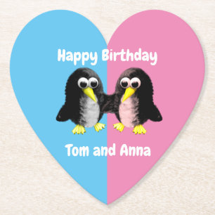 My friend the penguin ,Personalised for Twins Paper Coaster