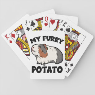 My furry potato guinea pig playing cards