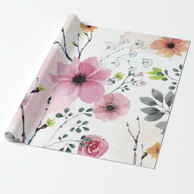 My Garden Flowers (watercolor technique) Wrapping Paper (Unrolled)
