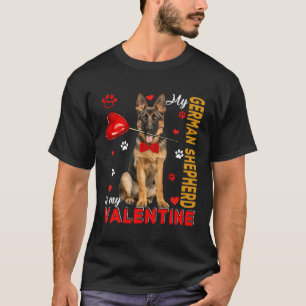 My German Shepherd Is My Valentine Cute Dog Holdin T-Shirt