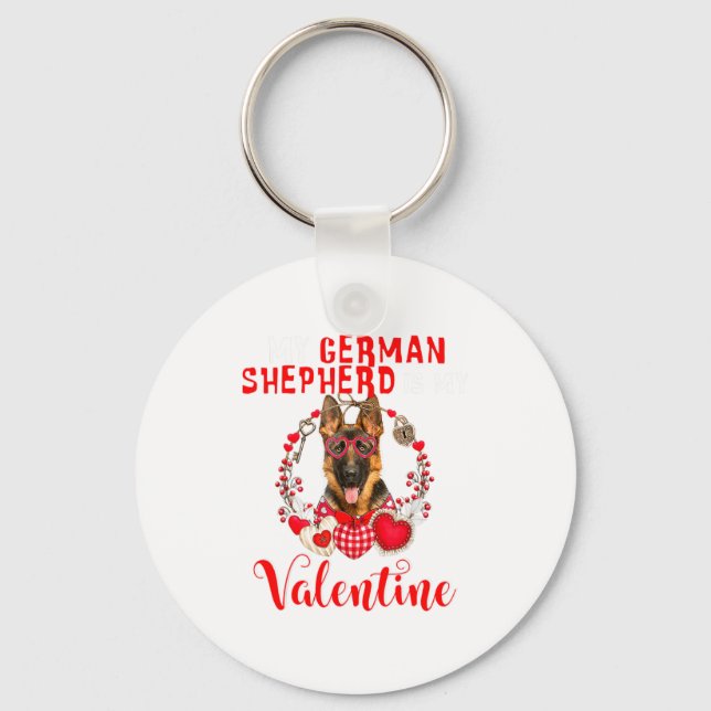 My German Shepherd Is My Valentine Funny Dog Lover Key Ring (Front)