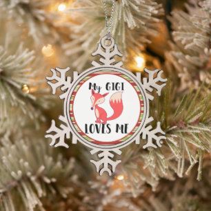 My Gigi Loves Me Cute Fox Snowflake Pewter Christmas Ornament