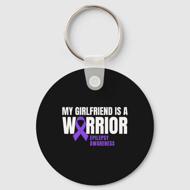 My Girlfriend is a Warrior Epilepsy Awareness Purp Key Ring (Front)