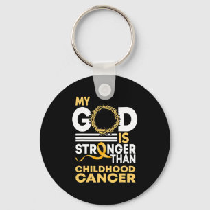 My God Is Stronger Than Childhood Cancer Gold Ribb Key Ring
