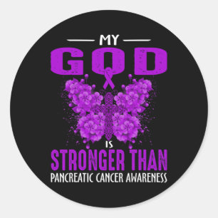 My God Is Stronger Than Pancreatic Cancer Awarenes Classic Round Sticker