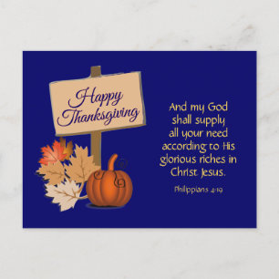 My God Shall Supply   Christian HAPPY THANKSGIVING Holiday Postcard