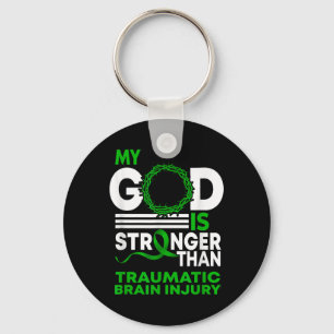 My God Stronger Than Traumatic Brain Injury Key Ring